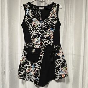 Papillon Blanc Black Sleeveless Mini Scribble Dress Size Small